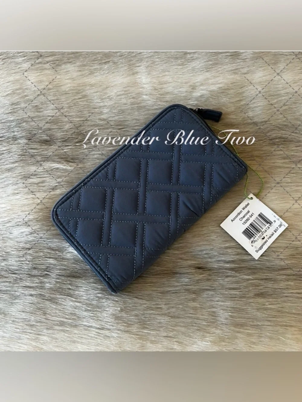 New VERA BRADLEY Charcoal Light Gray Zip Around Accordion Long Wallet Microfiber